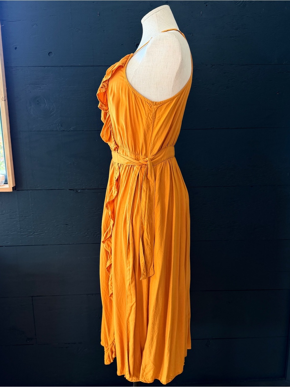 Roxy Rooftop Sunrise Yellow Halter Midi Dress with Ruffles Size M - Picture 4 of 15